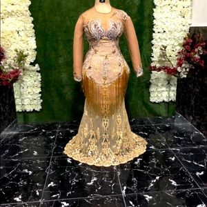 Champagne gold glam reception dress